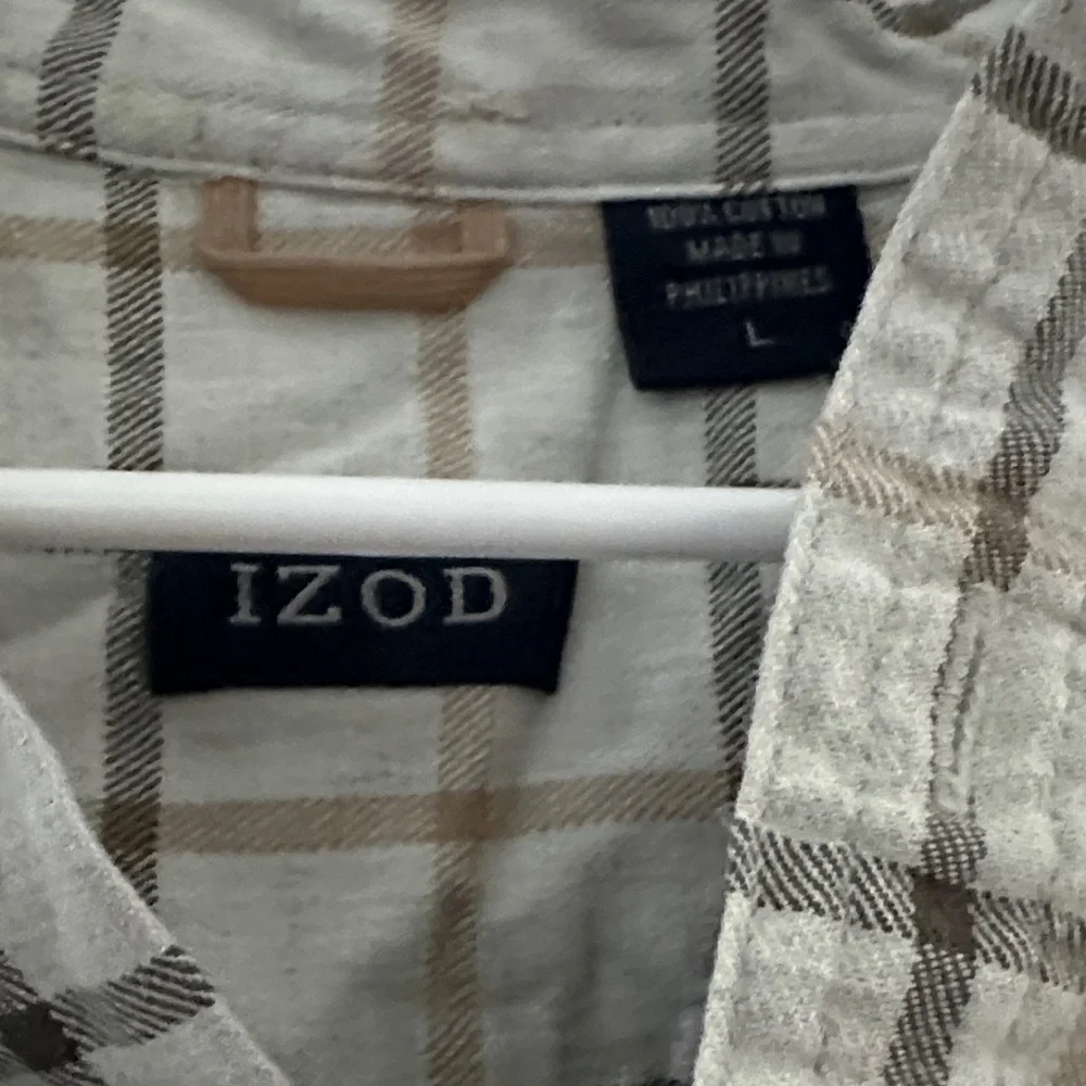 Izod Gray and Brown Plaid Casual Button Down Shirt - Picture 2 of 6